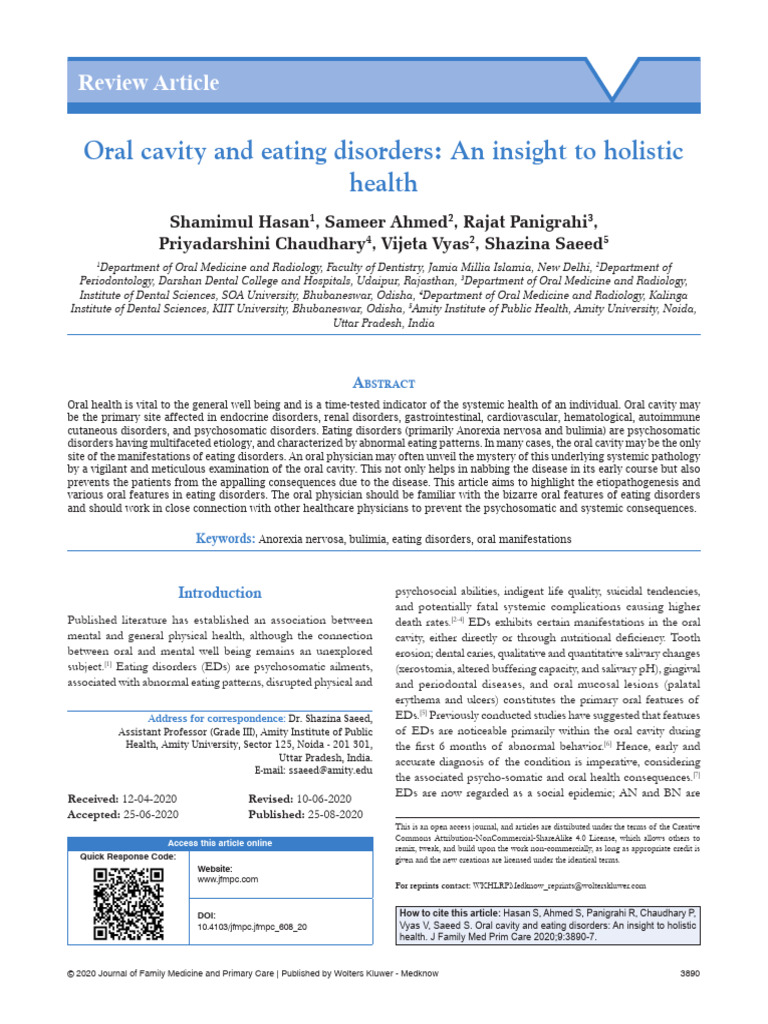 07 - Oral Cavity and Eating Disorders - J Fam Med 2020 | PDF | Bulimia ...