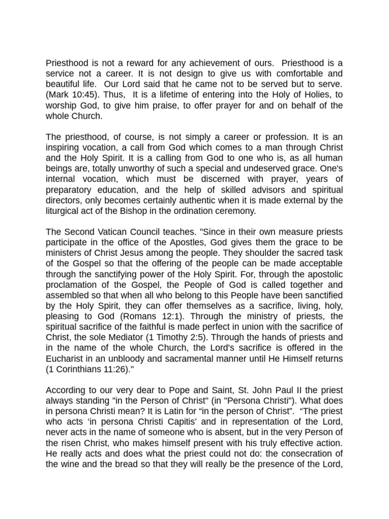 Understanding the Priesthood Vocation | PDF | Priest | Catholic Church