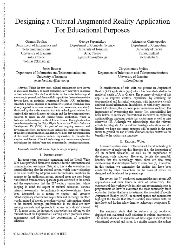 Designing A Cultural Augmented Reality Application For Educational ...