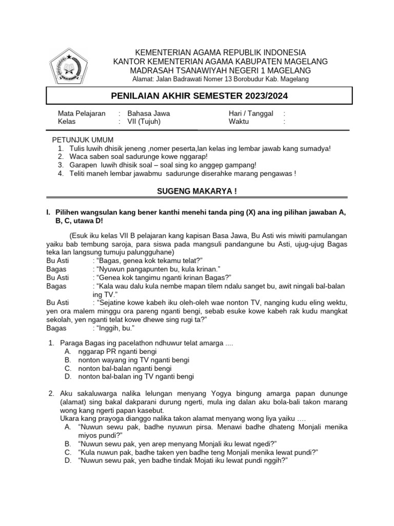 Panduan Lengkap Unduh Soal PAS B. Jawa Kls 7