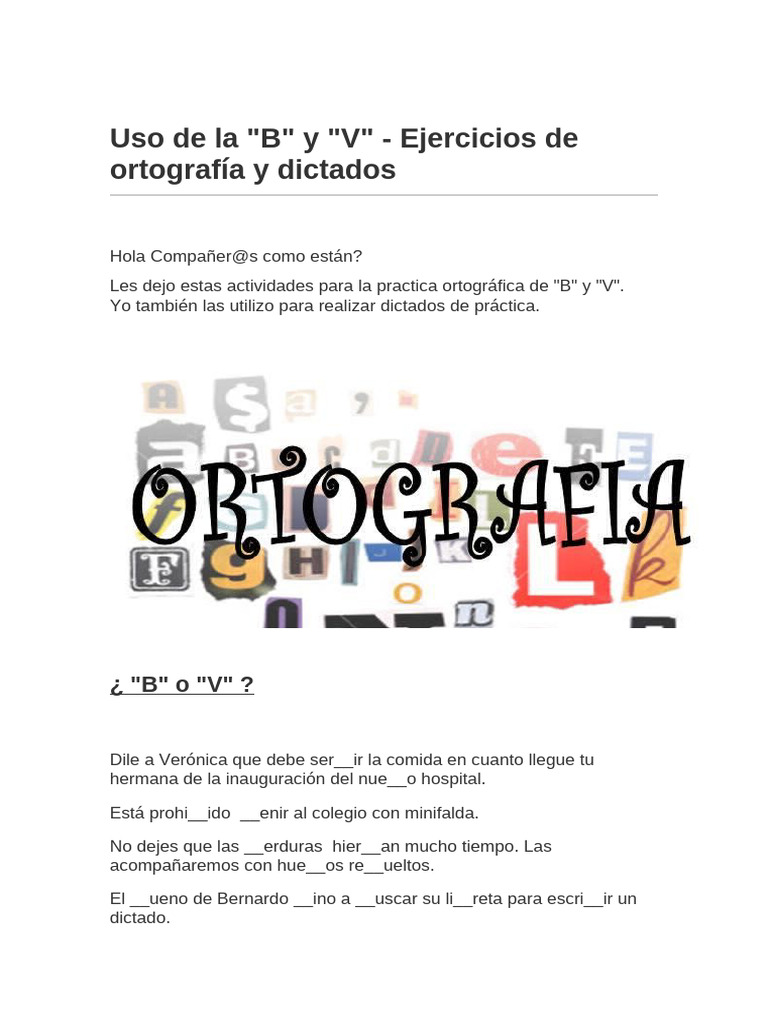 Ejercicios de ortografía: B y V | PDF