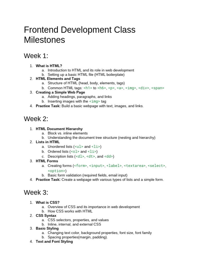 Frontend Development Course Overview | PDF | Html Element | Html