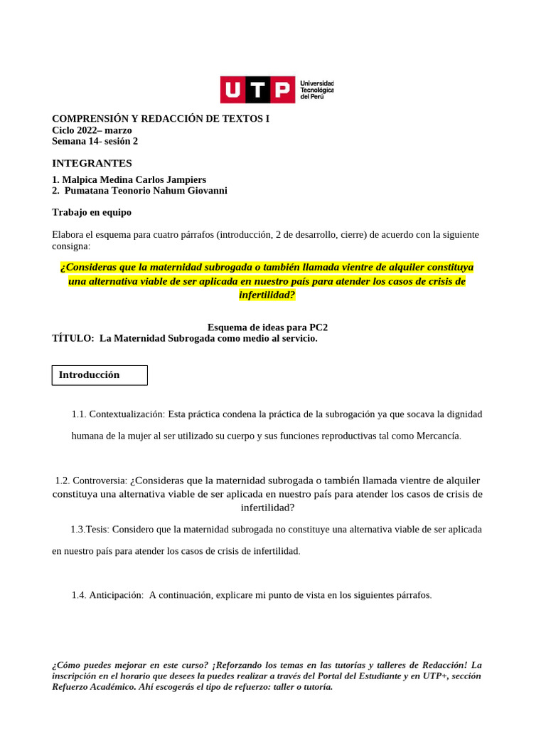 1-S14.s2-Esquema para PC2 Grupo 2 (Material) 2022 Marzo | PDF ...