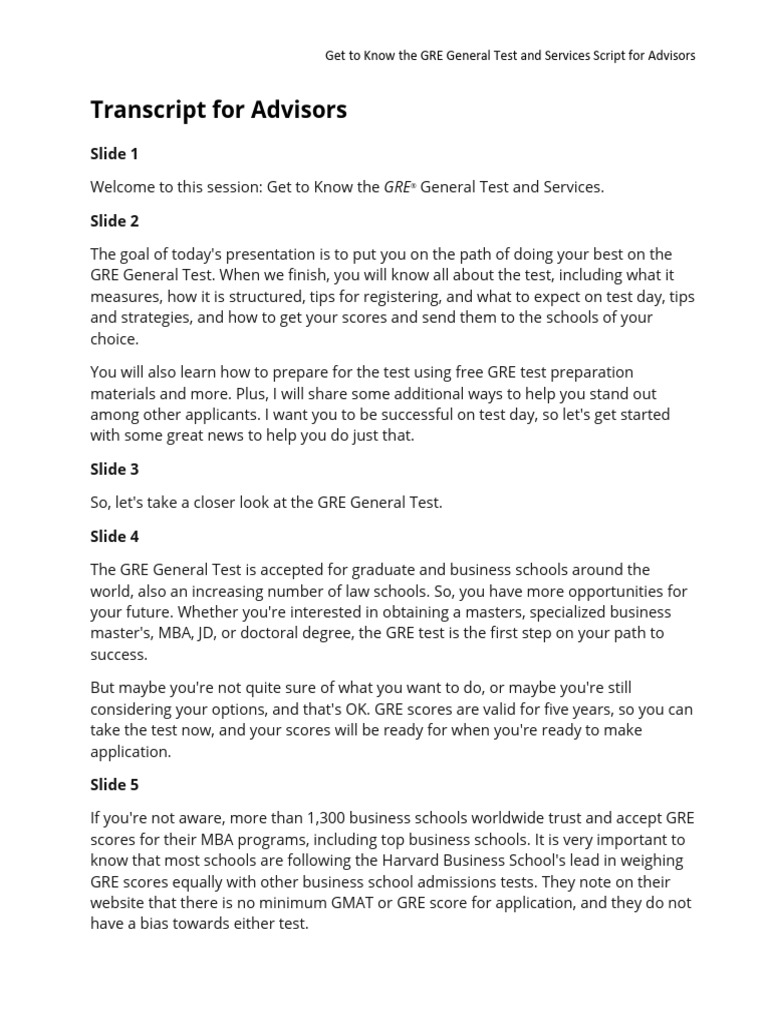 GRE Student Presentation Script | PDF | Graduate Record Examinations ...