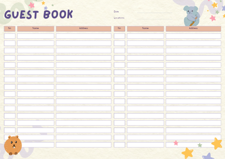 Yellow Cute Guest List Document A4 | PDF