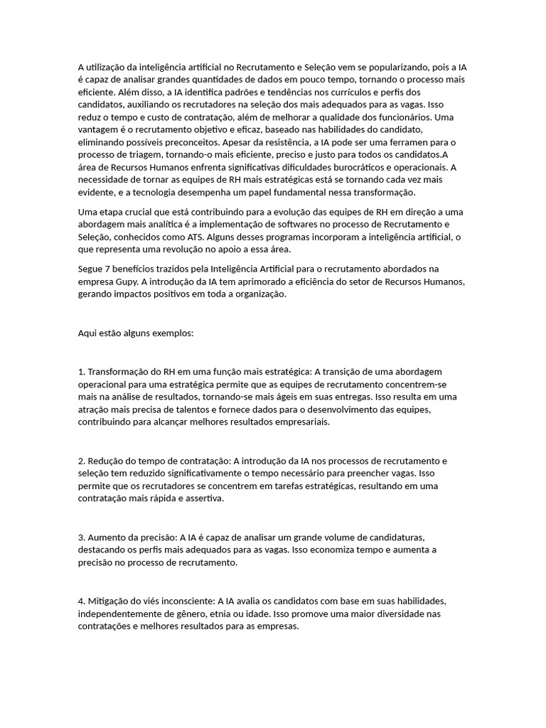 Benefícios da IA no Recrutamento | PDF | Gestão de recursos humanos ...