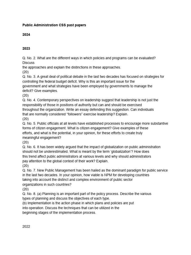 Public Administration CSS Past Papers Analysis | PDF | Public ...