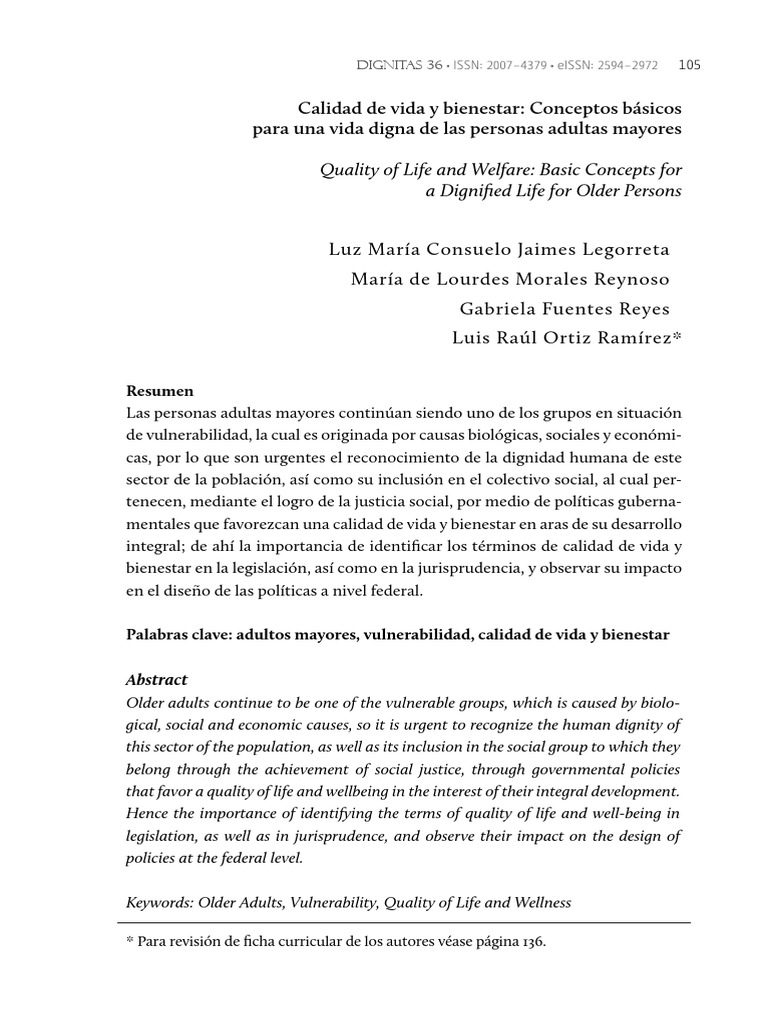 Calidad de Vida y Bienestar en Adultos Mayores | PDF | Derechos humanos ...