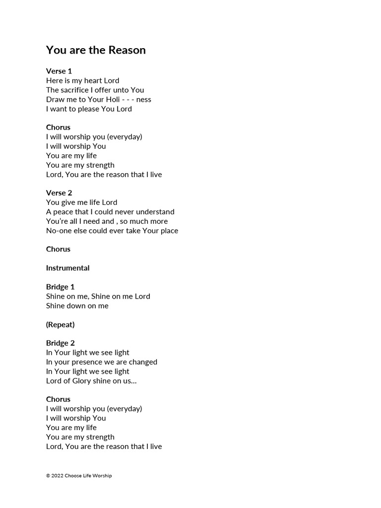 You Are The Reason Lyrics PDF