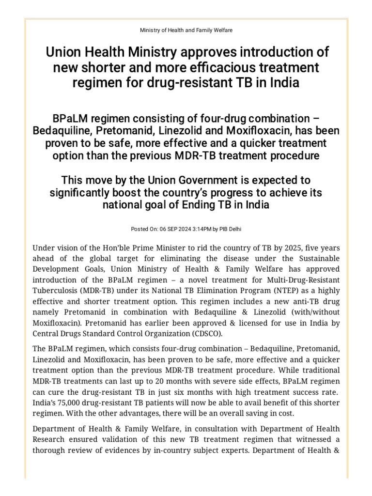 New Drug-Resistant TB Treatment in India | PDF | Tuberculosis | Public ...