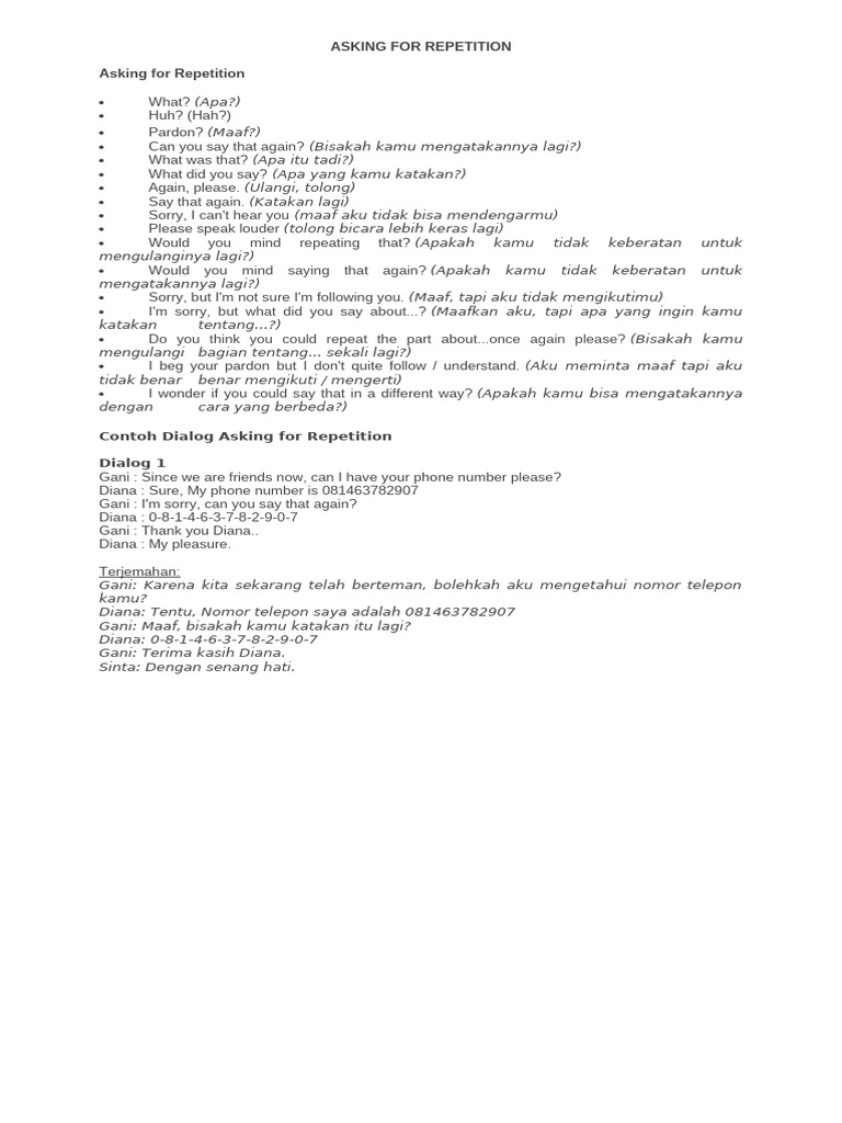 Contoh Dialog Meminta Pengulangan | PDF