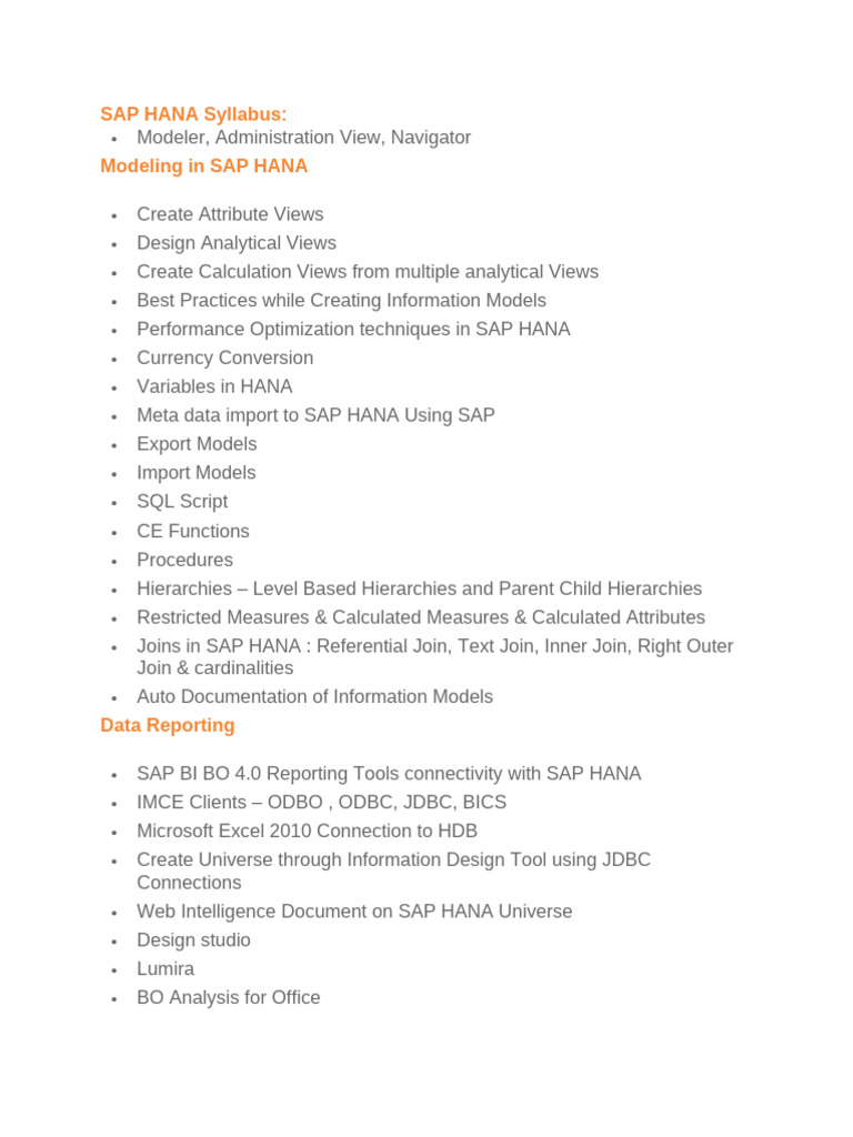 SAP HANA Training Course Content | PDF