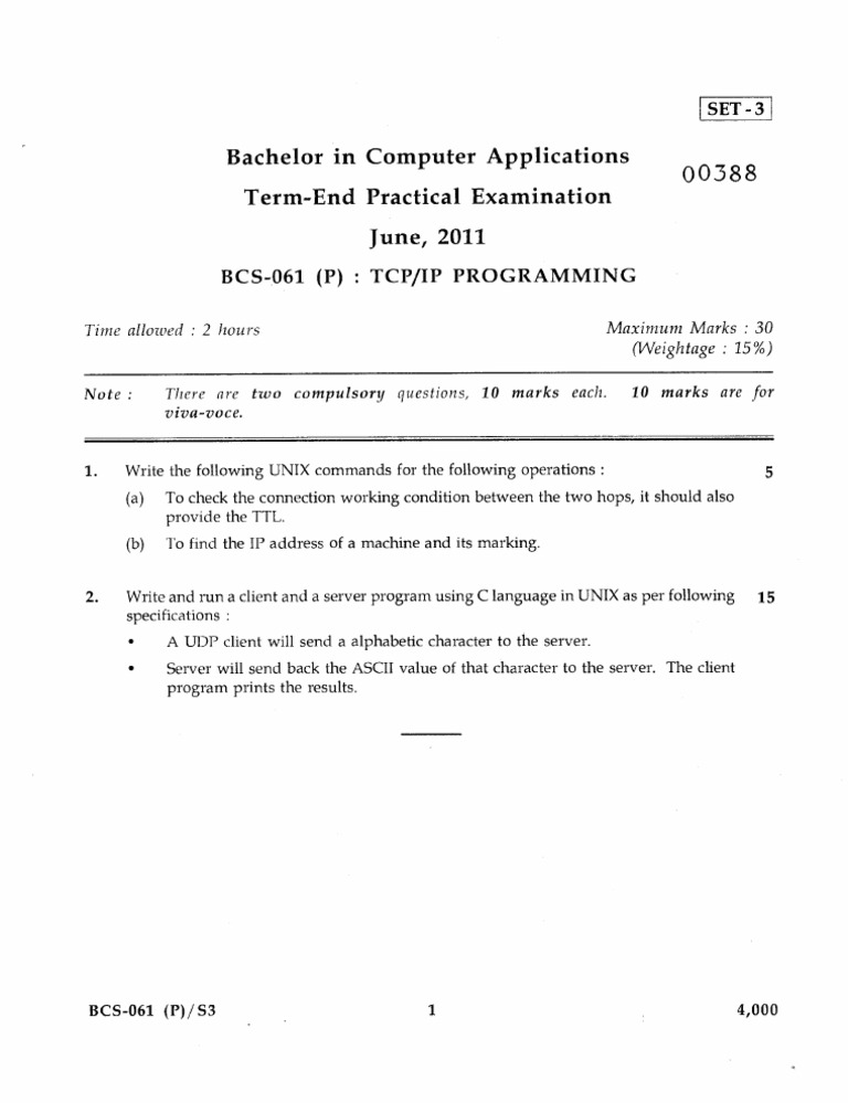 TCP/IP Programming Exam Guidelines | PDF