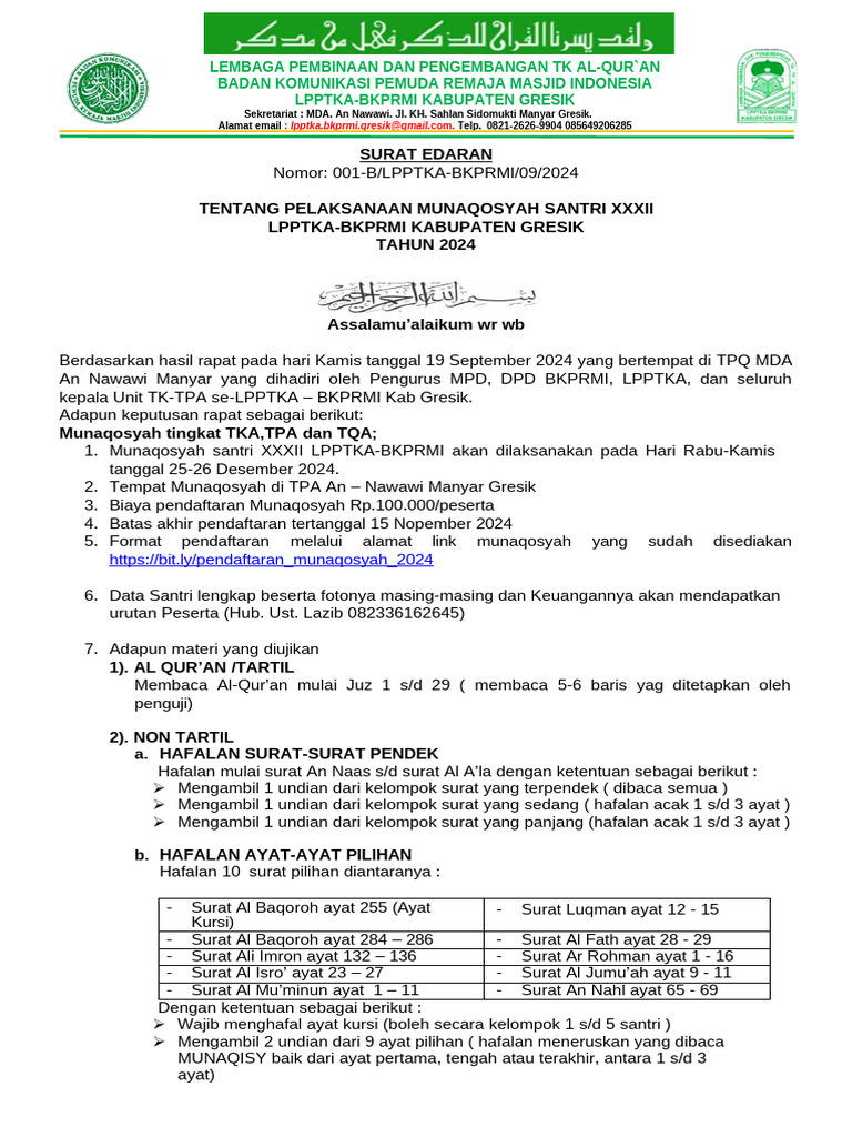 Surat Edaran Mqs Xxxii 2024 | PDF