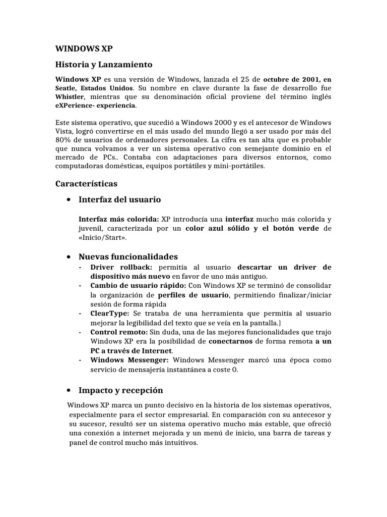 Interfaz y características de Windows XP | PDF | Microsoft Windows ...
