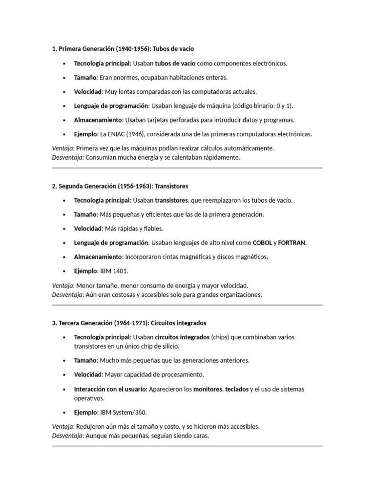 Evolución de las Computadoras: 5 Generaciones | PDF | Almacenamiento de ...