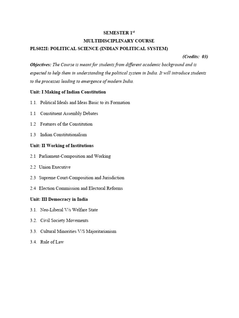Indian Political System Course Overview | PDF