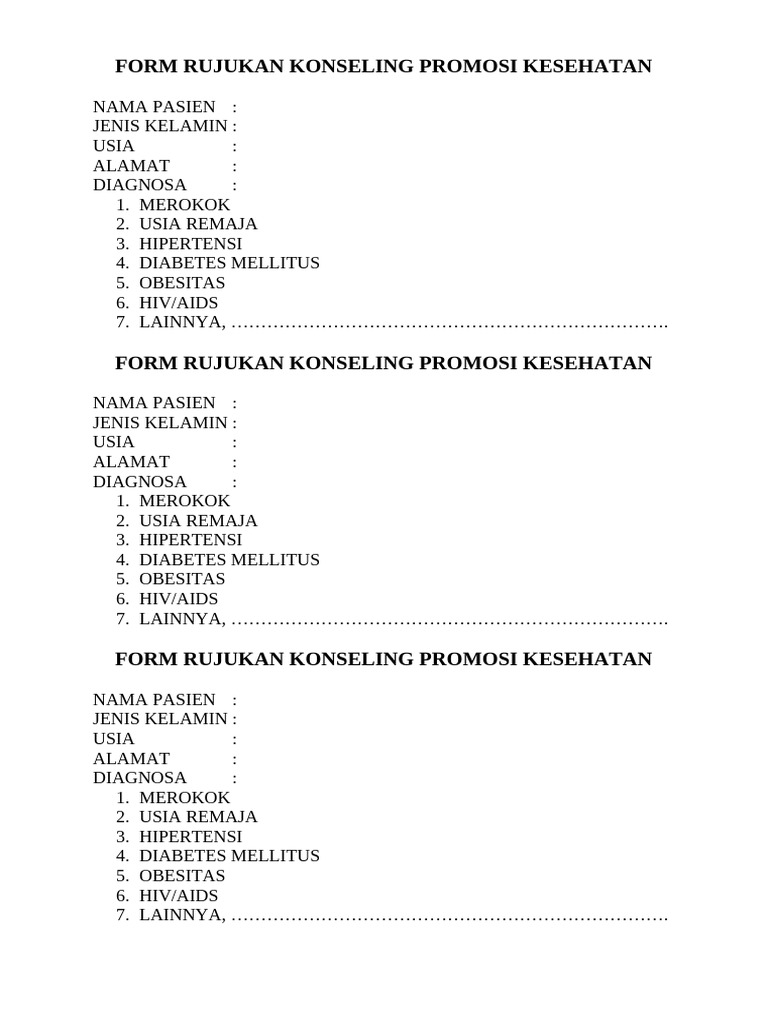 Form Rujukan Konseling Promosi Kesehatan | PDF