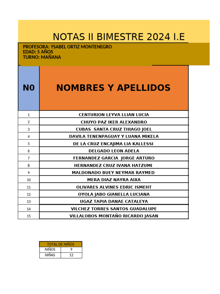 Registro de Asistencia 2024 Notas de Segundo Bimestre | PDF | Science ...