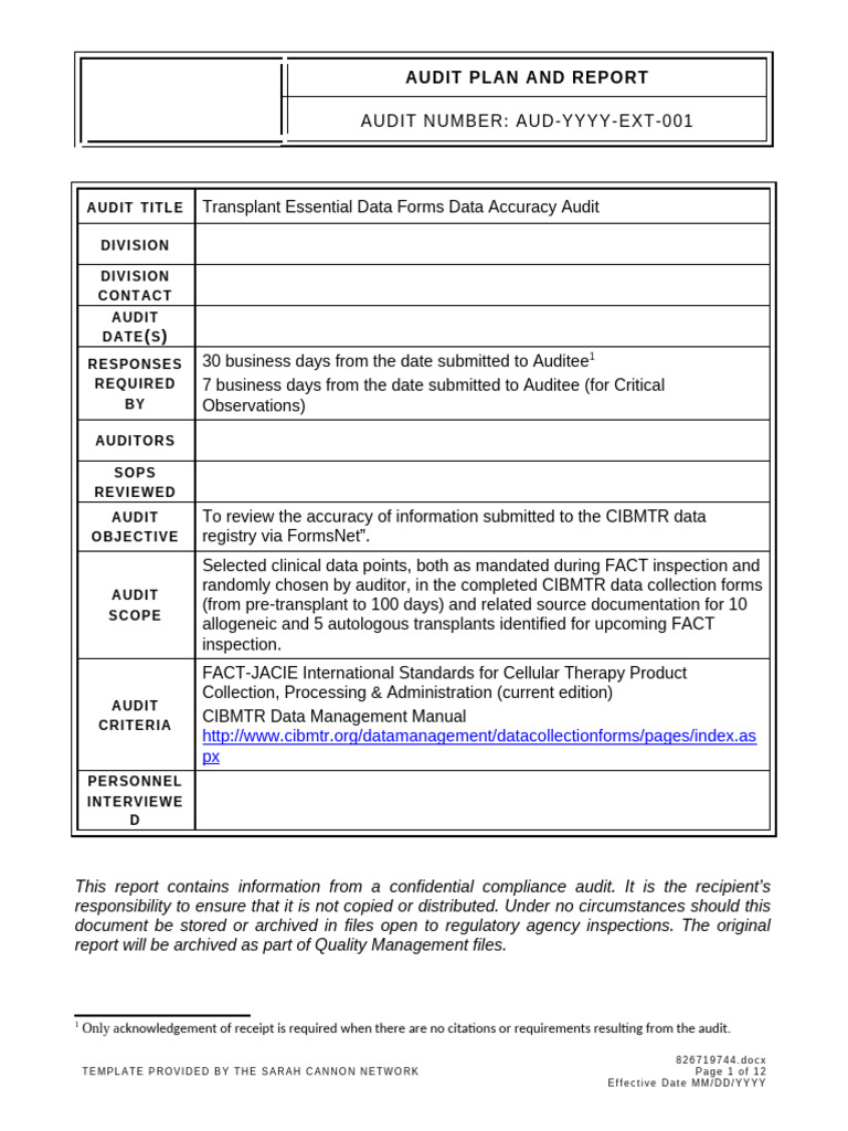 Transplant Data Accuracy Audit Report | PDF | Hematopoietic Stem Cell ...