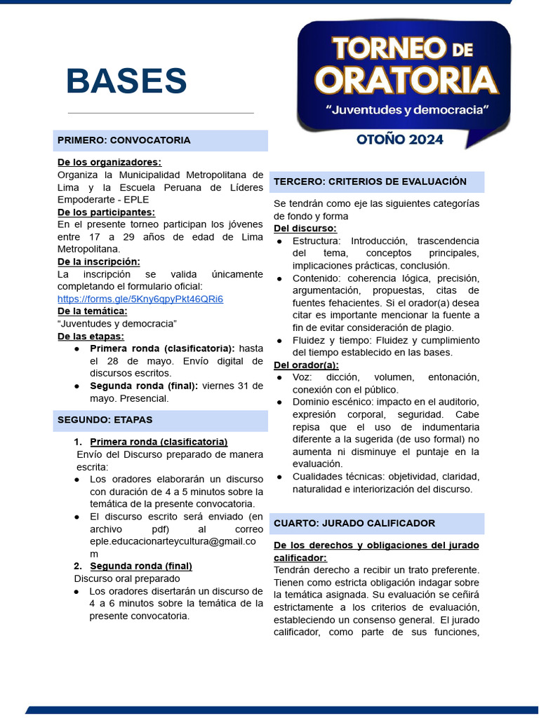 Torneo de Oratoria Juvenil Lima 2023 | PDF | Hablar en público