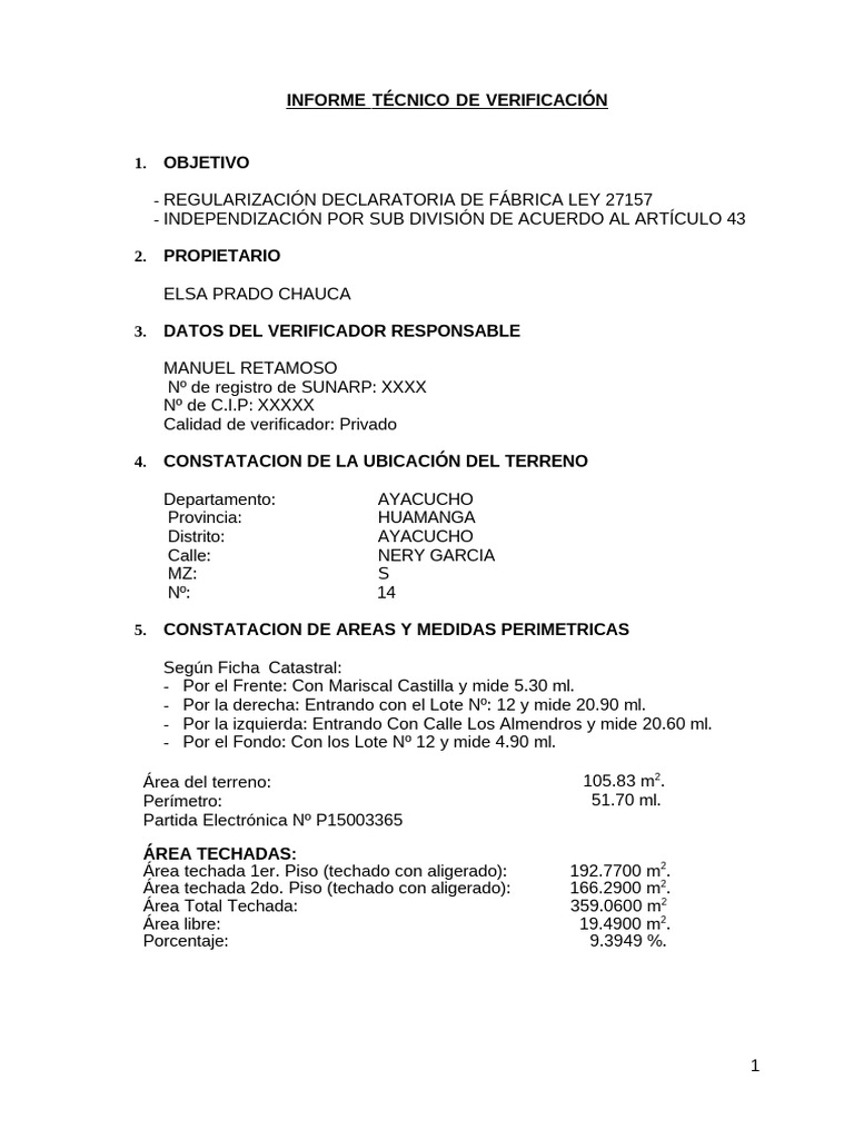 Informe Técnico de Verificación de Edificaciones | PDF | Elementos