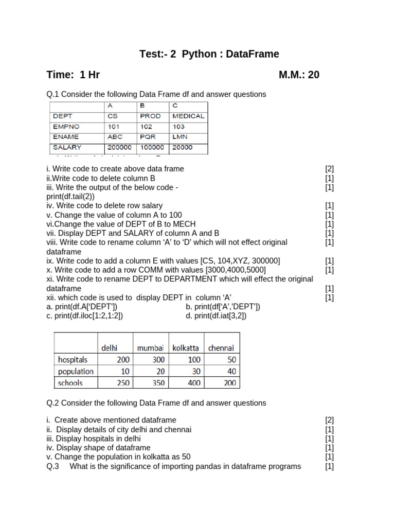 Dataframe Test 1 12 | PDF