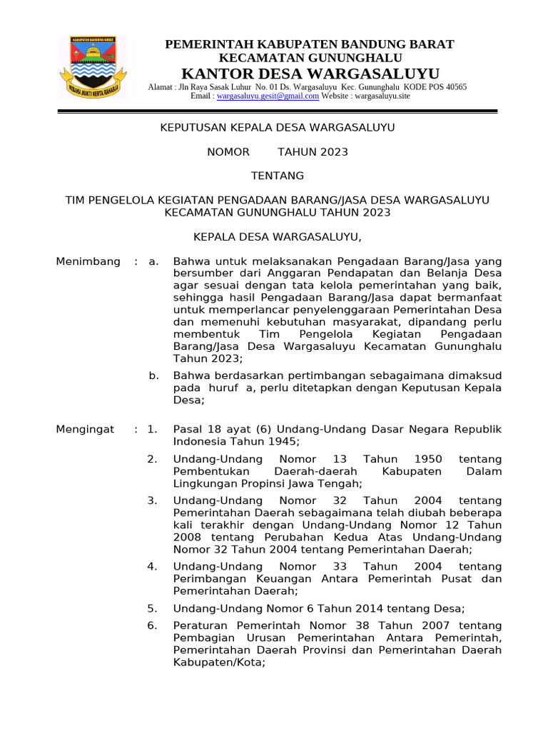 Format SK Tim Pengadaan Barang Dan Jasa | PDF