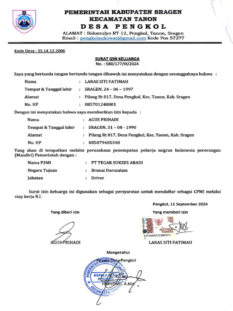 Surat Izin Keluarga | PDF