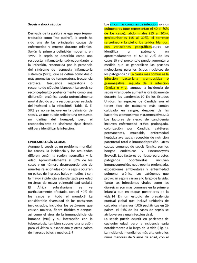 Sepsis y Shock Séptico: Definición y Epidemiología | PDF | Septicemia ...