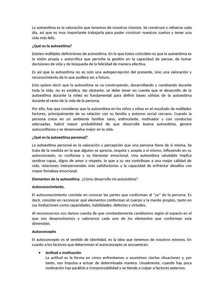 Importancia de la Autoestima en la Vida | PDF | Autoestima | Motivación