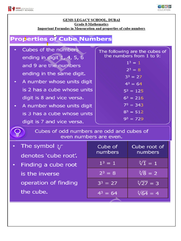 Grade 8 Surface Area and Volume Formulas | PDF