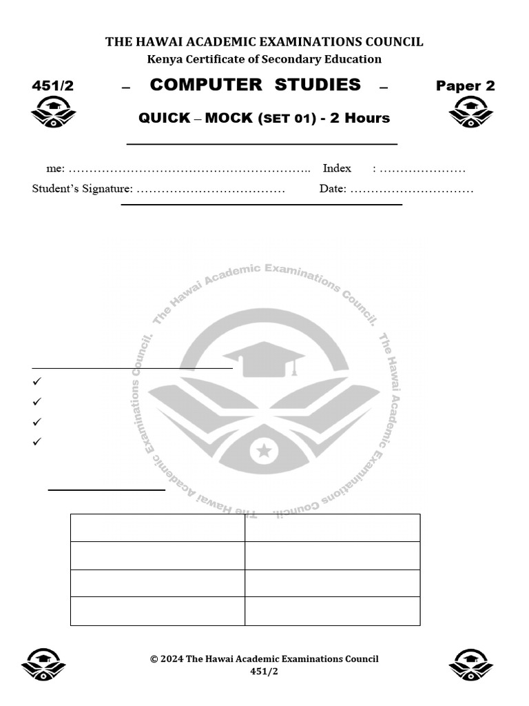 Hawai Comp Pp2 Qs - Quick Mock | PDF | Computer Data Storage | Computer ...