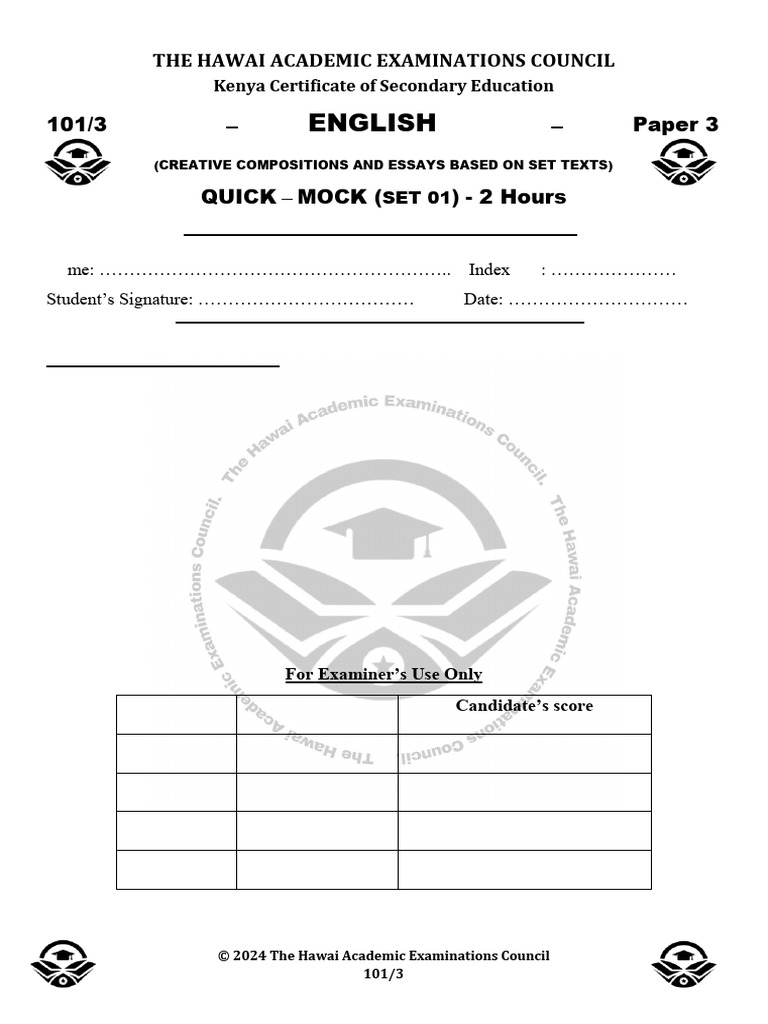 English Mock Exam Paper 3 Guide | PDF
