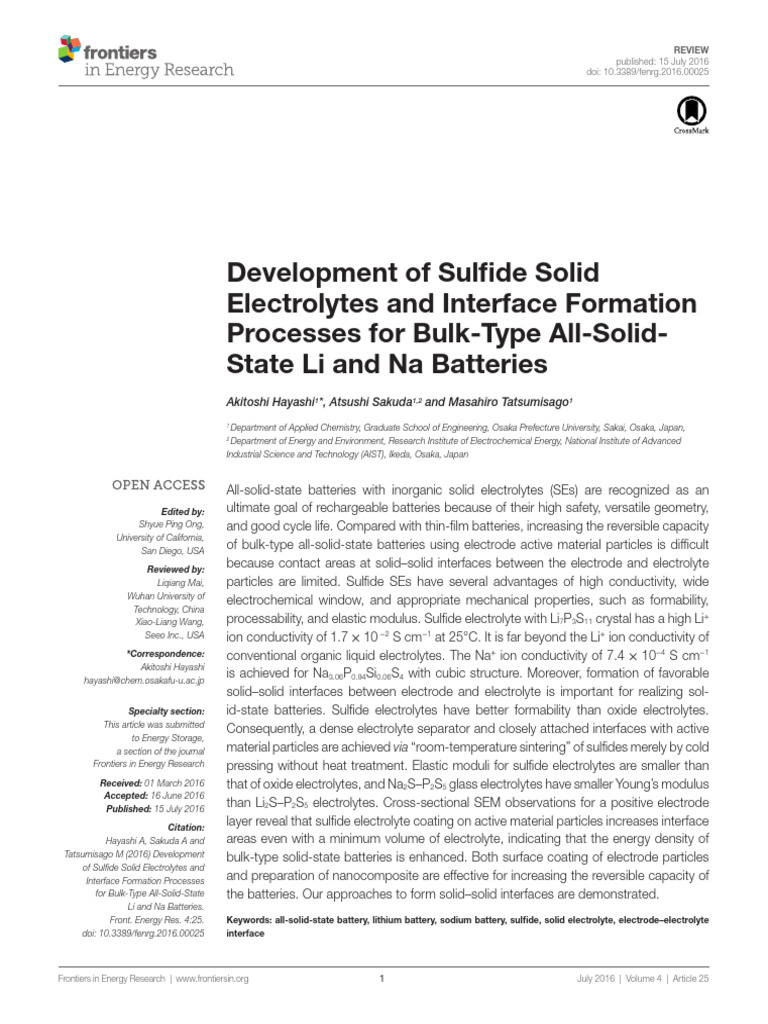 Sulfide Solid Electrolytes for Batteries | PDF | Electrolyte | Solid