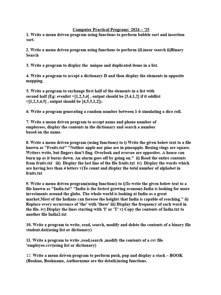 Computer Practical Programs 2024-25 | PDF | Databases | String ...