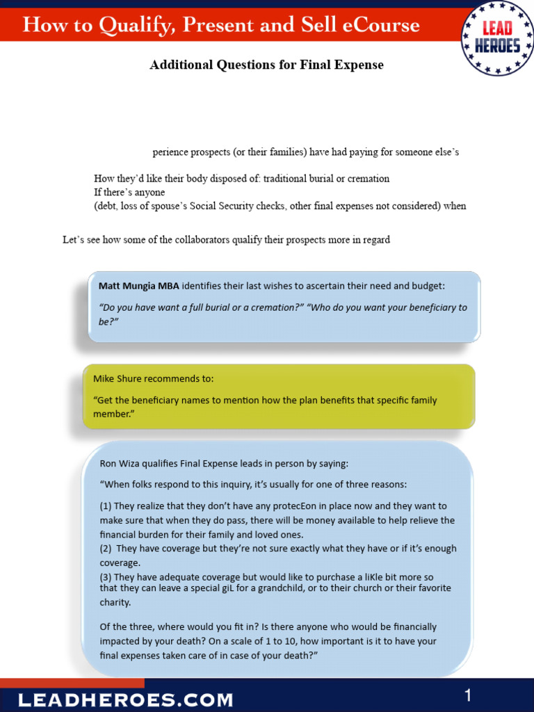 6.1 Additional Questions For Final Expense | PDF | Life Insurance ...