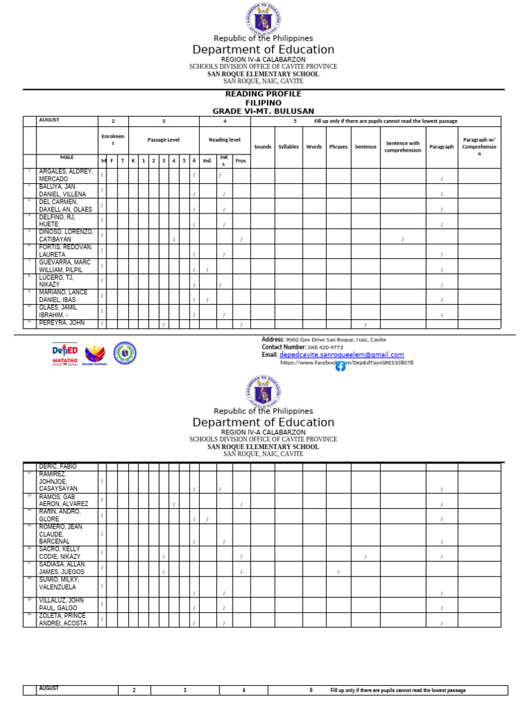 Filipino Reading Profile 2024 2025 MT Bulusan | PDF | Writing ...