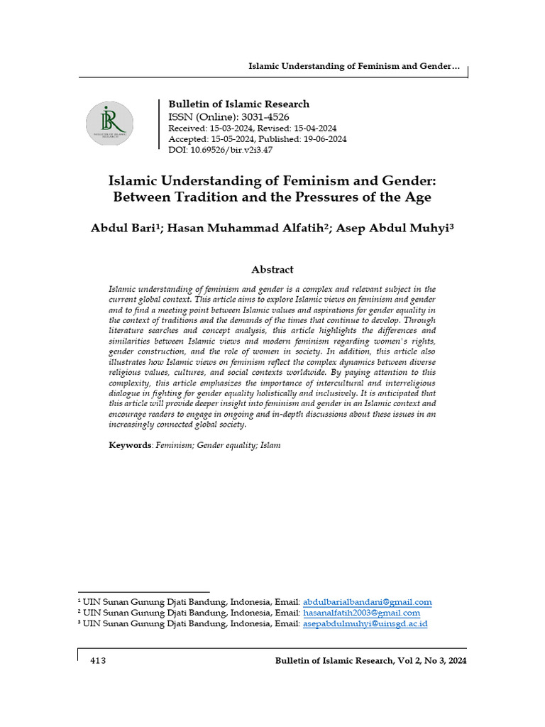 Islamic Understanding of Feminism and Gender Between 240065nh5w | PDF
