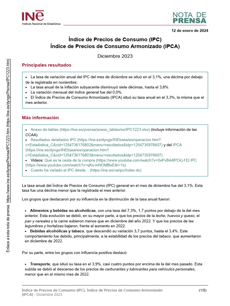 Ipc12 23 | PDF | Índice de precios al consumidor | Inflación