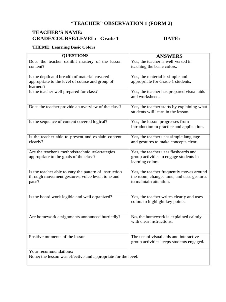Teacher Observations Across Grades | PDF | Teachers | Vocabulary