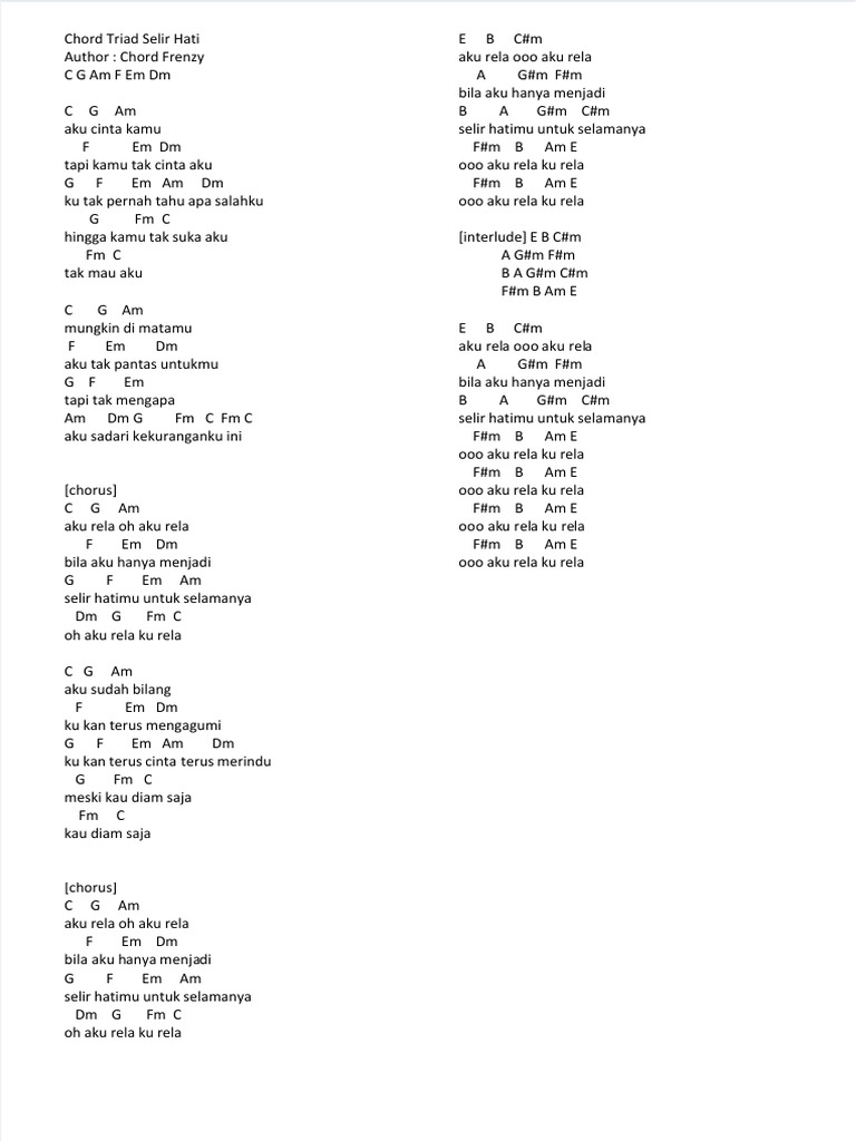 Chord Lagu Cinta dan Kerinduan | PDF