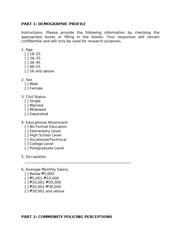 Community Policing Survey Form | PDF | Community Policing