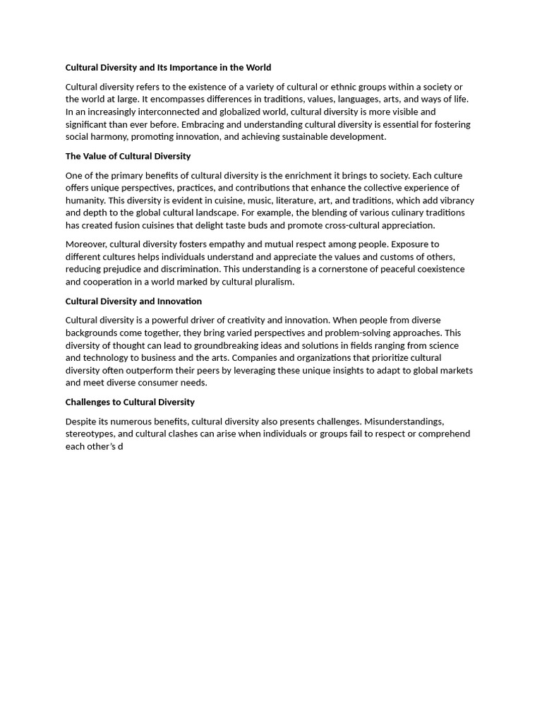 Importance of Cultural Diversity Today | PDF
