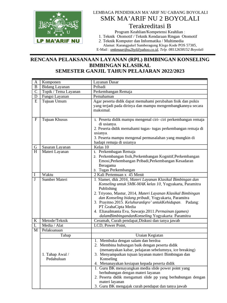 RPL Bimbingan Remaja SMK Ma'arif NU 2 | PDF