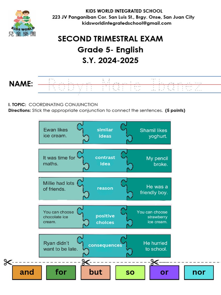 Second Trimester Exam: Grade 5 English | PDF | Adjective | Linguistic ...
