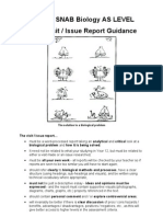 Edexcel SNAB Biology AS LEVEL 6BI03 Visit / Issue Report GuidanceThe solution to a biological problem provides guidance and criteria for a biology report analyzing a visited issue