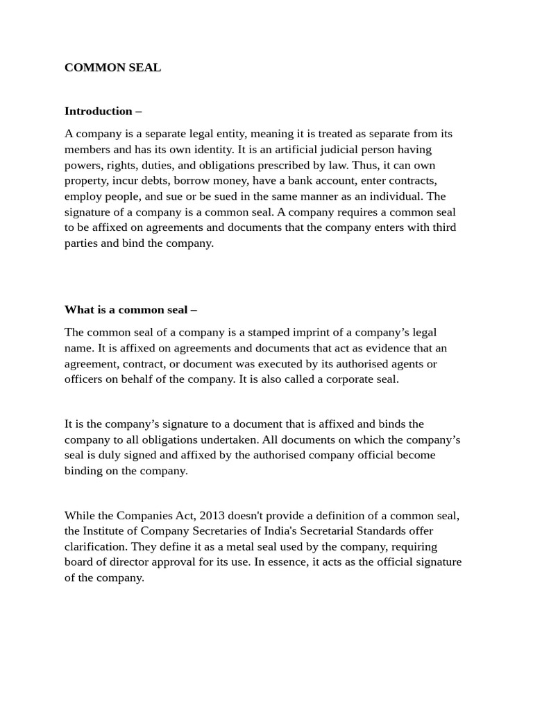Understanding Company Common Seal | PDF | Seal (Emblem) | Power Of Attorney