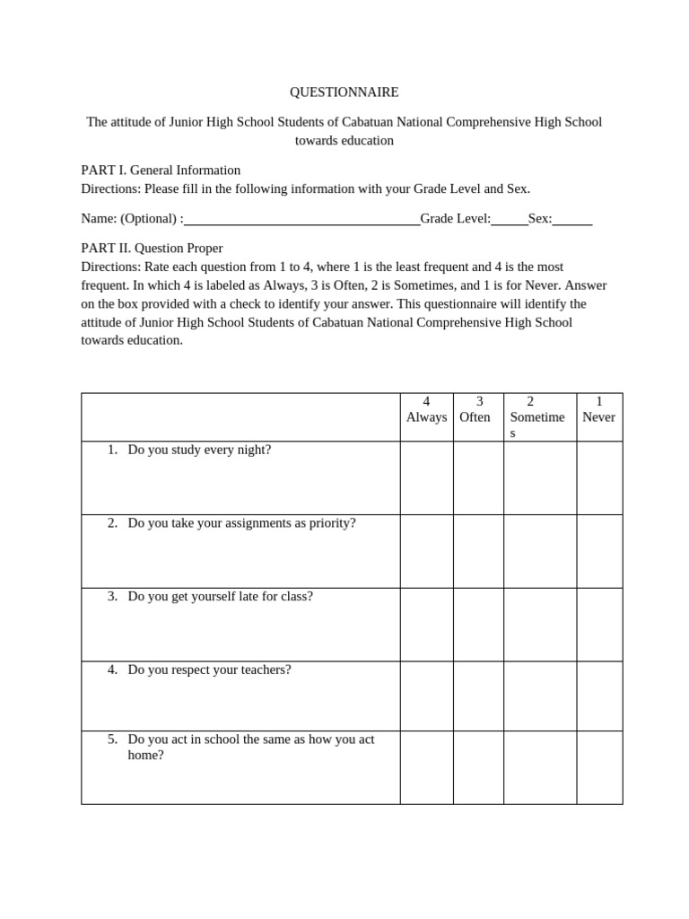QUESTIONNAIRE | PDF