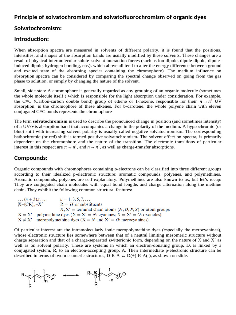 Solvatochromism in Organic Dyes Explained | PDF | Chemical Polarity ...
